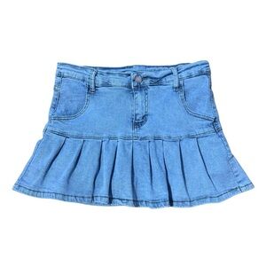 Y2K Style Pleated Denim Mini Skirt